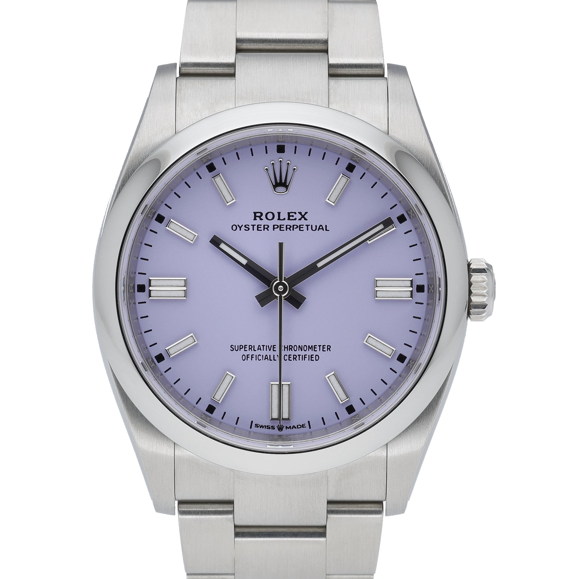 Rolex Oyster Perpetual 126000 with lavender dial and oystersteel case