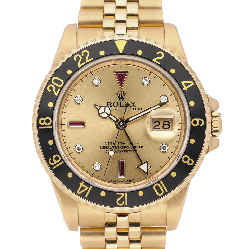 Rolex GMT-Master 16758 with champagne dial and 18ct yellow gold case
