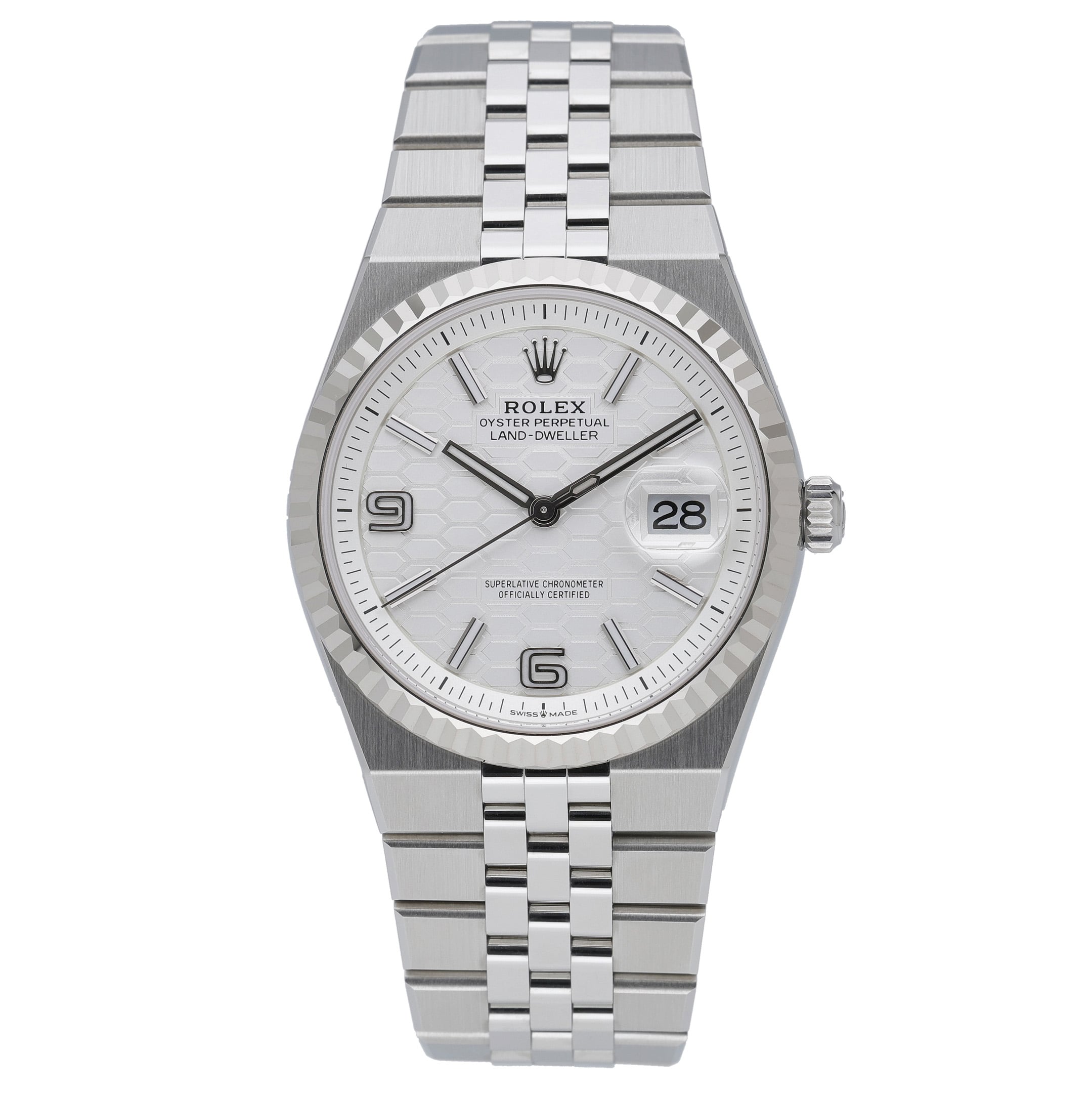 Rolex Land-Dweller 36 127234 with intense white, honeycomb motif dial and steel & white gold case - product image 2