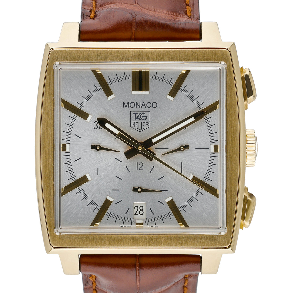 Tag Heuer Monaco CW5140 with silver dial and 18ct yellow gold case