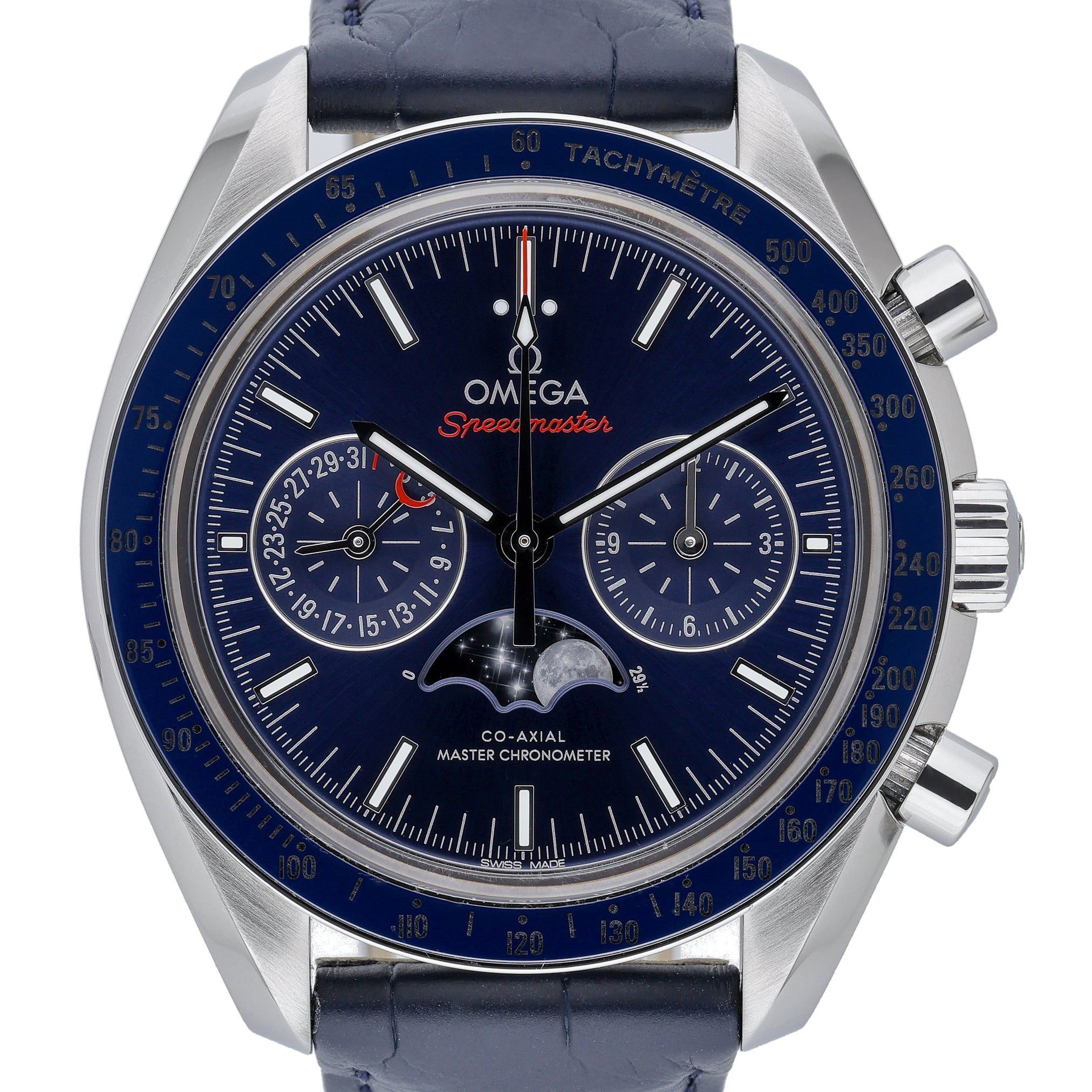 Omega Speedmaster Moonphase 304.33.44.52.03.001 with blue dial and steel case