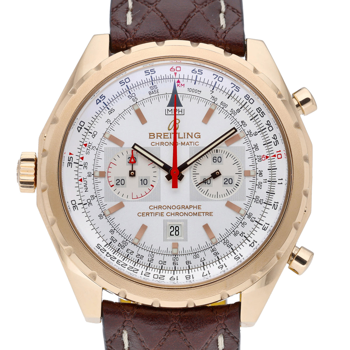 Breitling Chrono-Matic H42360 with silver dial and 18ct rose gold case