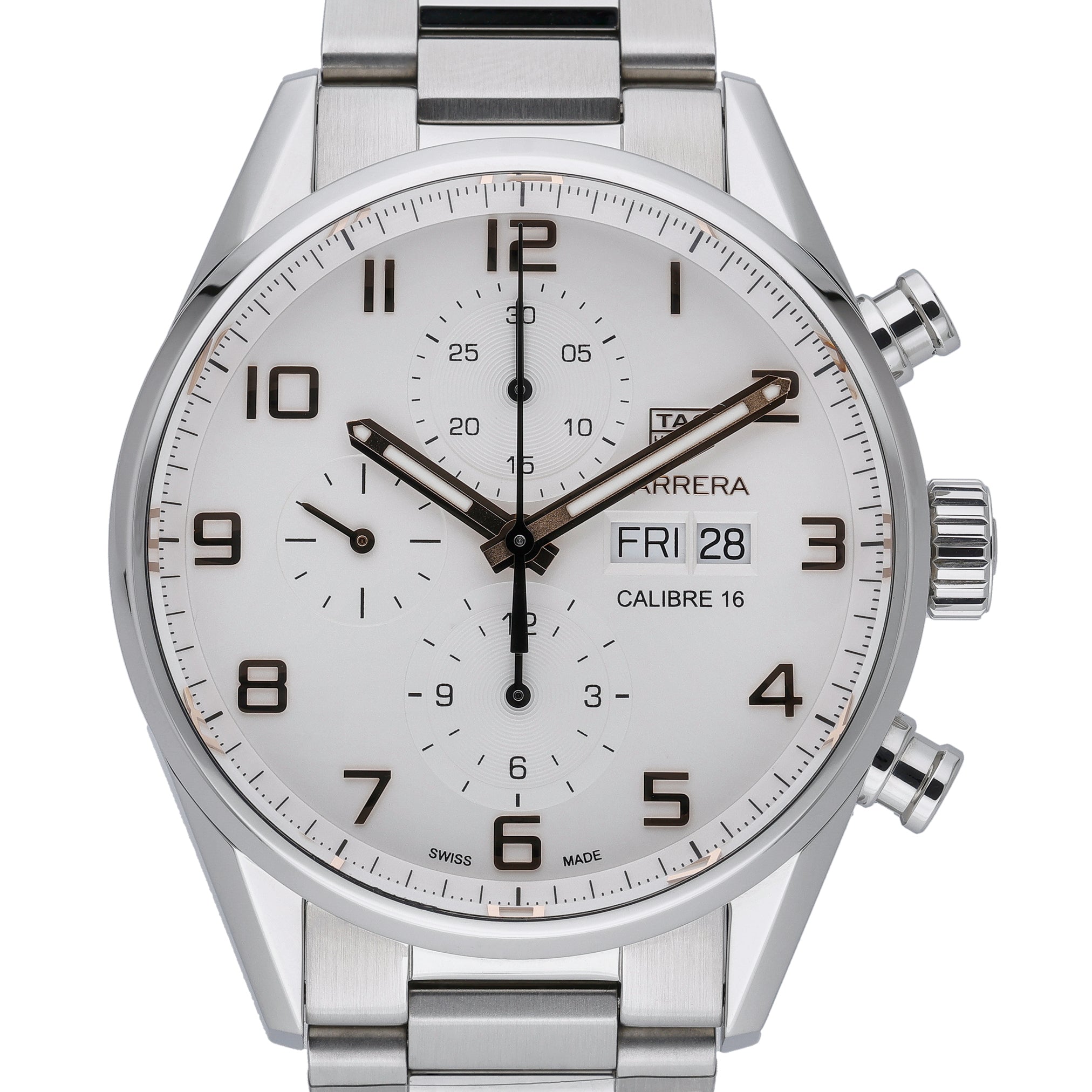 Tag Heuer Calibre 16 CV2A1AC with white dial and steel case