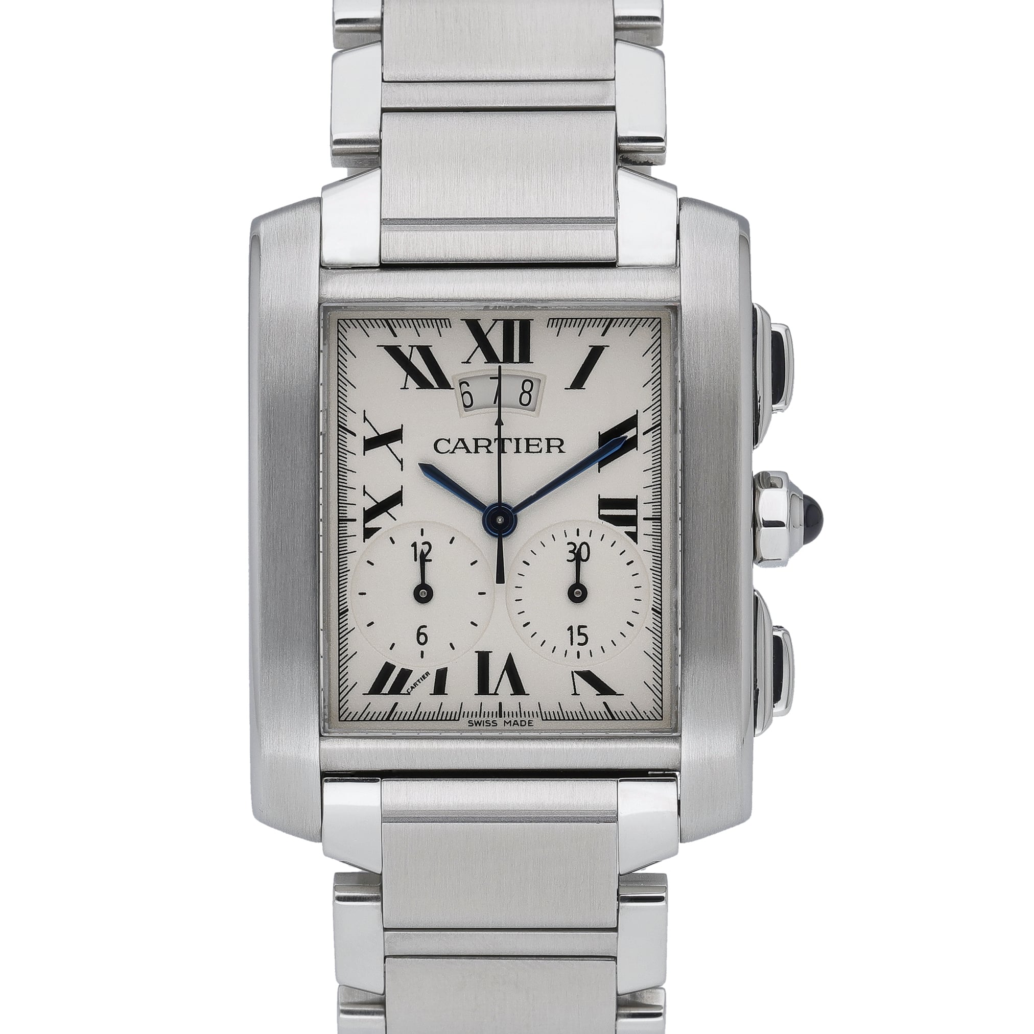 Cartier Tank Francaise Chronoflex 2653 with white dial and steel case