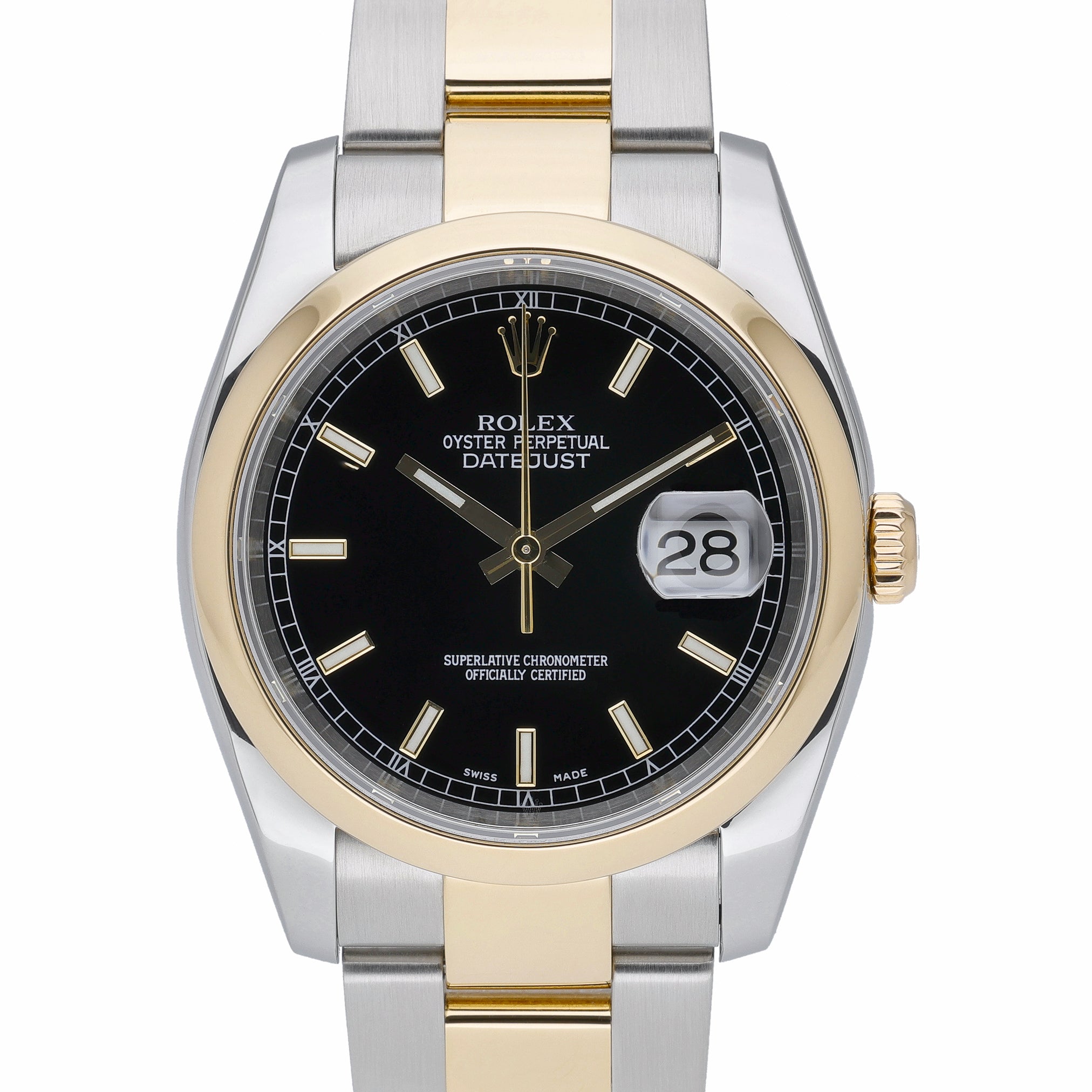 Rolex Datejust 36 116203 with black dial and steel & yellow gold case