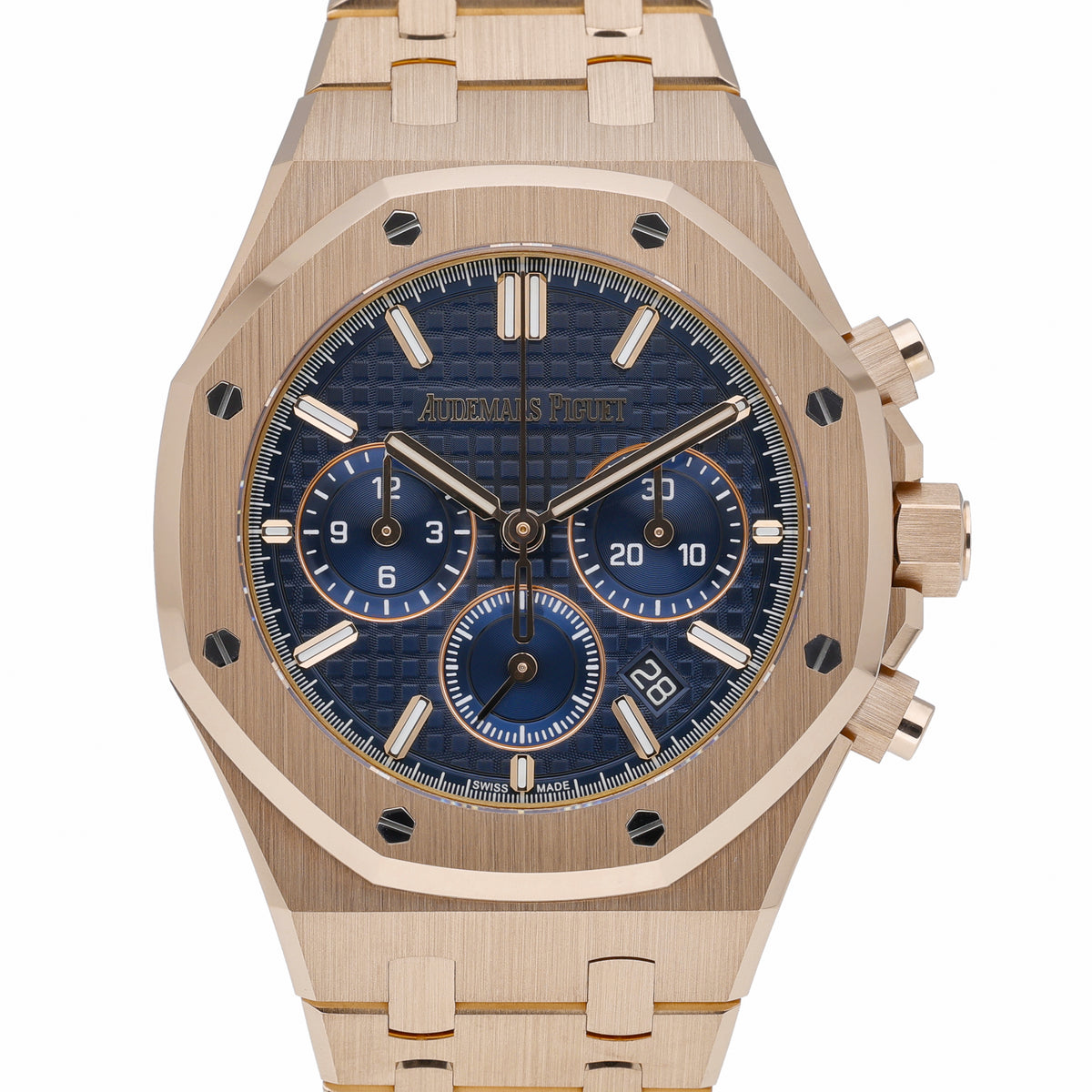 Audemars Piguet Royal Oak Chronograph 26715OR.OO.1356OR.01 with blue dial and 18ct rose gold case
