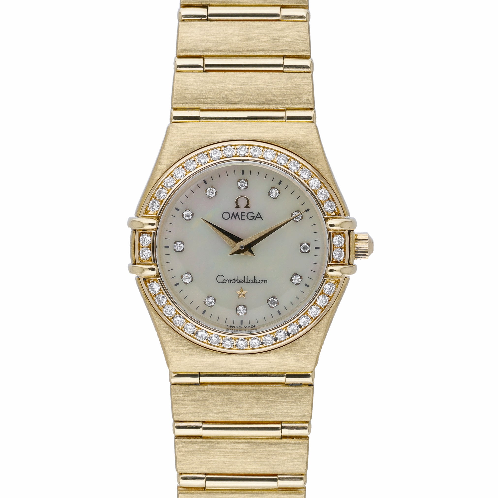Omega Constellation 895.1201 with white mop dial and 18ct yellow gold case