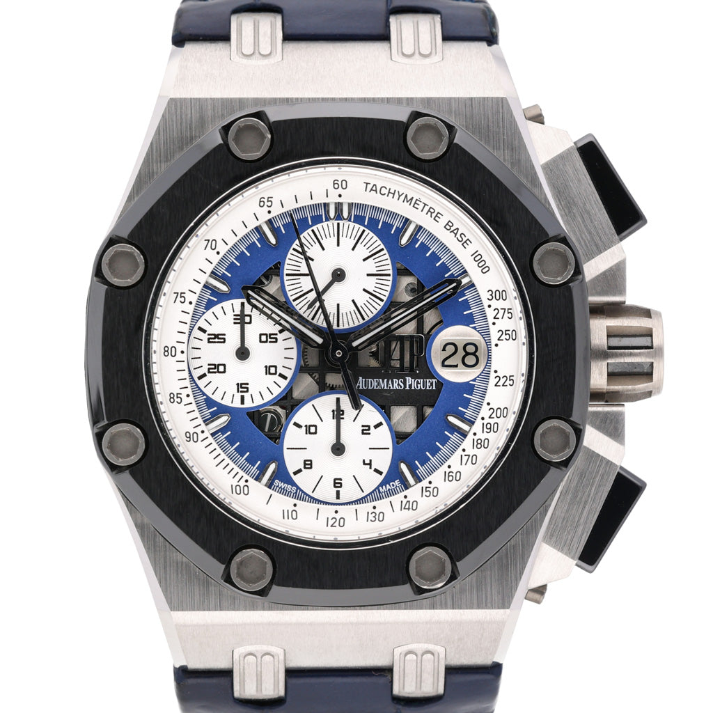 Audemars Piguet Rubens Barrichello 26078PO.OO.D018CR.01 with blue dial and platinum case